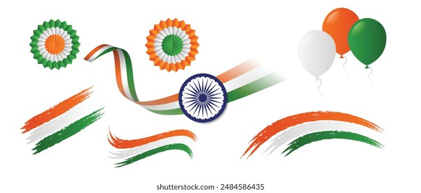 Elementos para el Vector de afiches del Día de la Independencia de la India en blanco aislado