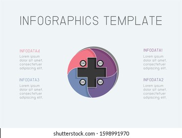 Elements Info graphic template in four steps. Creative idea design business marketing. Flat vector illustration for brochure, web page or presentation.
