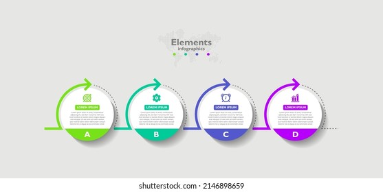 Elementos infográficos plantilla de negocios círculo colorido con 4 pasos