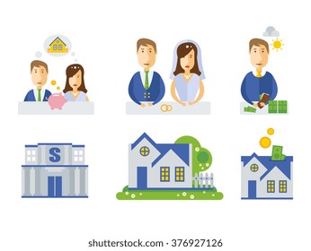 Elements of info-graphic showing process of getting loan. Modern flat illustration.