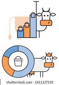 Elements for infographics about cows and milk production in a minimalist style