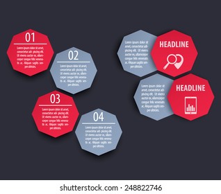 elements for infographics, business design, presentations in red and metallic vector illustration, eps10, easy to edit