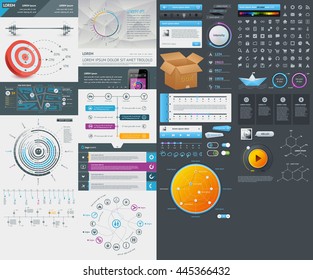 Elementos de infografía con botones y menús. 

Archivo EPS 10 vector. Transparencia utilizada.
