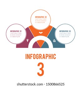 Elements of Infographics Conceptual Cyclic Processes Possible to Use for Workflow, Banner, Diagram, Web design, Timeline, Area chart,Number options. Colorful semicircle and circles for 3 Positions.