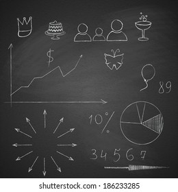 Elements of infographics made by hand with chalk on blackboard grange texture. Vector illustration.