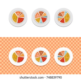 Elements of infographics made in the form of chopped cakes. The image can be used for identification of statistical information. Vector format. All elements on layers
