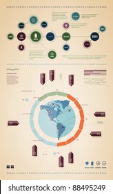 elements of infographics with a map of America in retro style