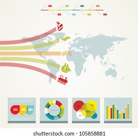 elements of infographics with a map  in retro style