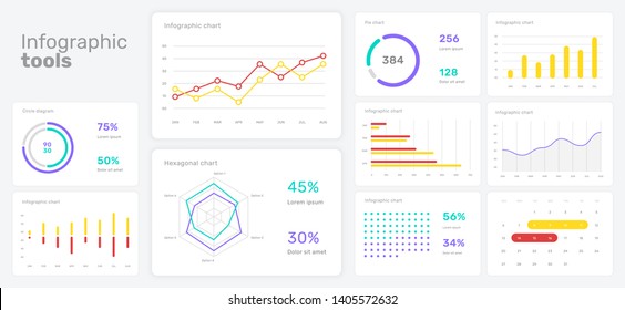 Elements of infographics on a white background. Use in presentation templates, flyer and leaflet, corporate report. Dashboard template with big data visualization.