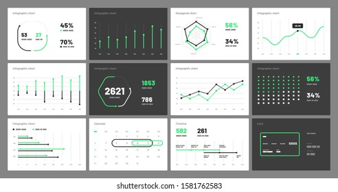 Elements of infographics on a white and black background.  Dashboard UI and UX Kit with big data visualization.