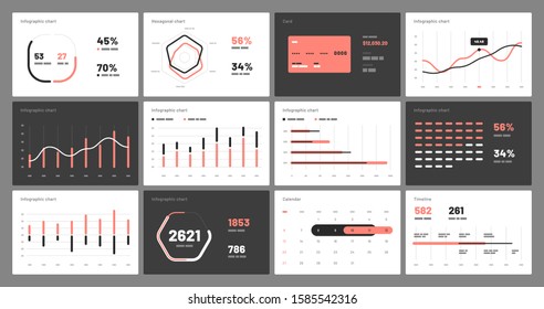 Elements of infographics on a white and black background. Use in presentation templates, flyer, leaflet and corporate report. Dashboard UI and UX Kit with big data visualization.