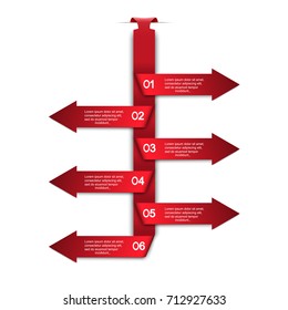 Elements of infographics of six parts. Three arrows point to the left, three to the right. Infographics-six red arrows on a white background. Elements of infographics for business and advertising.