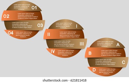 Elements of infographics. Three types of numbering - Arabic numerals, Roman numerals, letters. Vector illumination. EPS 10.