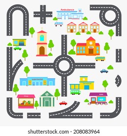 Elements for inforgrafiki and illustration of the urban environment with expensive cars, buildings, houses and trees.