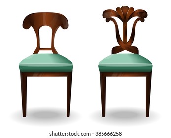 Elements of interior chair.Modern chairs.Creative interior objects collection.Chair classic detailed vector illustration.Furniture icons.Vector chair isolated on a white background.