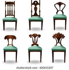 Elementos de silla interior.Sillas modernas.Colección de objetos interiores creativos.Ilustración vectorial clásica.Iconos de muebles.Silla vectorial aislada en fondo blanco.Conjunto grande.