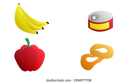 Elements isolated on white background. Fruits, vegetables, mushrooms, herbs and berries. Vector. Set of fruits and vegetables. Doodle style. Realistic. Can be used in the design of menus and posters