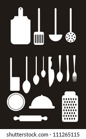 elements kitchen isolated over black background. vector