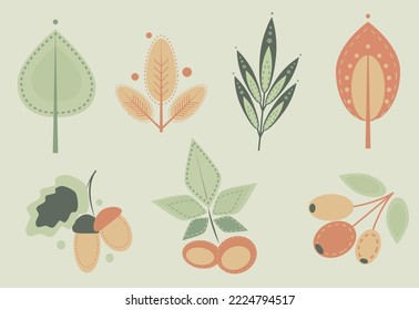 elements leafes autumn in orange an green colors