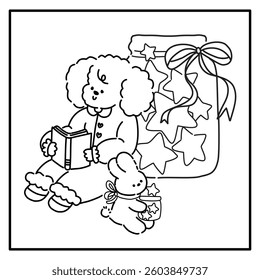 Elements literacy day, hand drawn and calligraphy, hand drawn world book, bear and bunny
