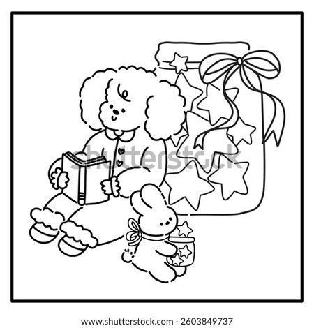 Elements literacy day, hand drawn and calligraphy, hand drawn world book, bear and bunny