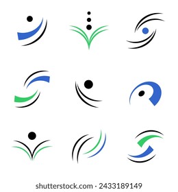 Elementos para el diseño de logotipos. Conjunto de iconos abstractos. Arte vectorial. 