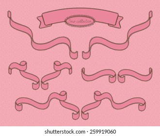 The elements made from pink ribbon and drawn on a pink background