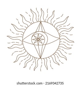 Elements of Magic and celestial  designed in doodle style, brown lines on white background for card. Digital printing, scrapbooks, tattoos, t-shirt designs, stickers, and more.
