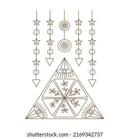 Elements of Magic and celestial  designed in doodle style, brown lines on white background for card. Digital printing, scrapbooks, tattoos, t-shirt designs, stickers, and more.
