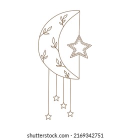 Elements of Magic and celestial  designed in doodle style, brown lines on white background for card. Digital printing, scrapbooks, tattoos, t-shirt designs, stickers, and more.