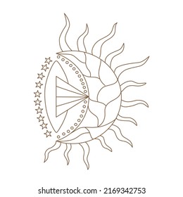 Elements of Magic and celestial  designed in doodle style, brown lines on white background for card. Digital printing, scrapbooks, tattoos, t-shirt designs, stickers, and more.