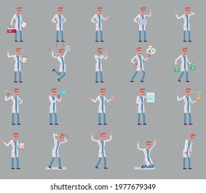 Elements male doctor character set 20 poses vector format