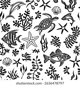Elements of marine design, sea and summer vacation, noisy texture, seamless pattern, isolated on a white background, vector illustration