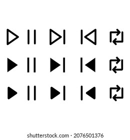 Elements Of The Media Player buttons black icon. On white background. Trendy flat isolated outline symbol, sign used for: illustration, logo, mobile, app, design, web, dev, ui, ux, gui. Vector EPS 10