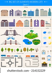 Elements of the modern city. Design your own town. Map elements for your pattern, web site or other type of design. Vector illustration.