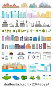 Elements of the modern city. Design your own town. Map elements for your pattern, web site or other type of design. Vector illustration.