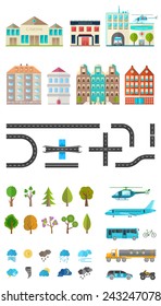 Elements of the modern city. Design your own town. Map elements for your pattern, web site or other type of design. Vector illustration.