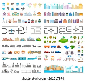 Elements of the modern city. Design your own town. Map elements for your pattern, web site or other type of design. Vector illustration.