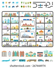 Elements of modern city. Design your own town. Map elements for your pattern, web site or other type of design.