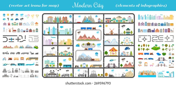 Elements of modern city. Design your own town. Map elements for your pattern, web site or other type of design.