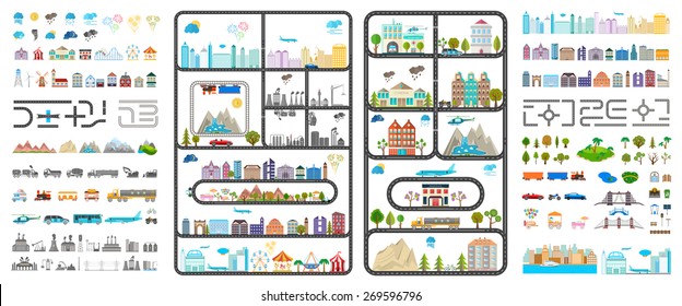 Elements of modern city. Design your own town. Map elements for your pattern, web site or other type of design.