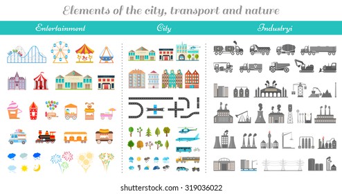 Elements of modern city. Design your own town. Map elements for your pattern, web site or other type of design.