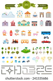 Elements of the modern city of entertainment. Design your own town. Map elements for your pattern, web site or other type of design. Vector illustration.