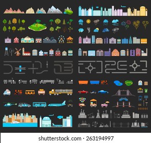 Elements of modern city night. Design your own town. Map elements for your pattern, web site or other type of design. Vector illustration.