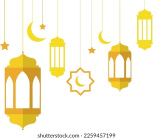 elements of the month of ramadan The holy month for muslims. vector illustration of lantern, moon, stars