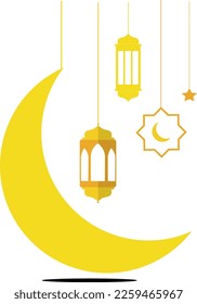 elements of the month of ramadan The holy month for muslims. vector illustration of lantern, moon, stars