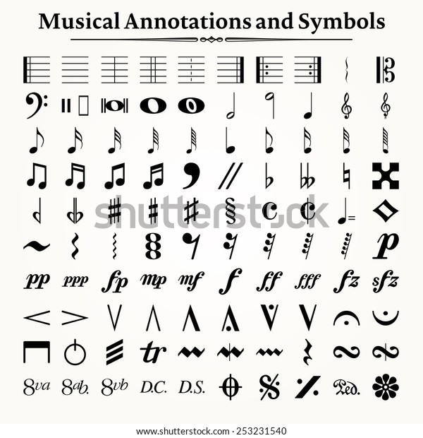 Elements of\
musical symbols, icons and\
annotations.