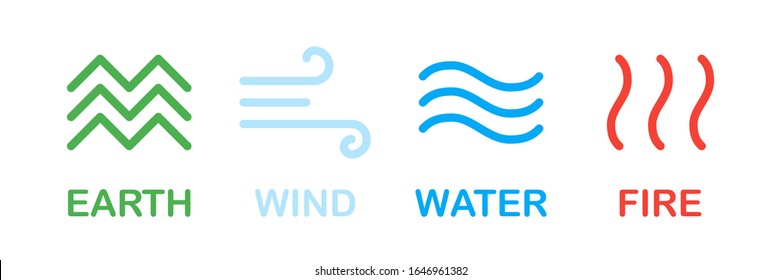 Elements of nature. Earth wind water fire nature isolated symbols or signs. Nature concept. Environment art design. EPS 10