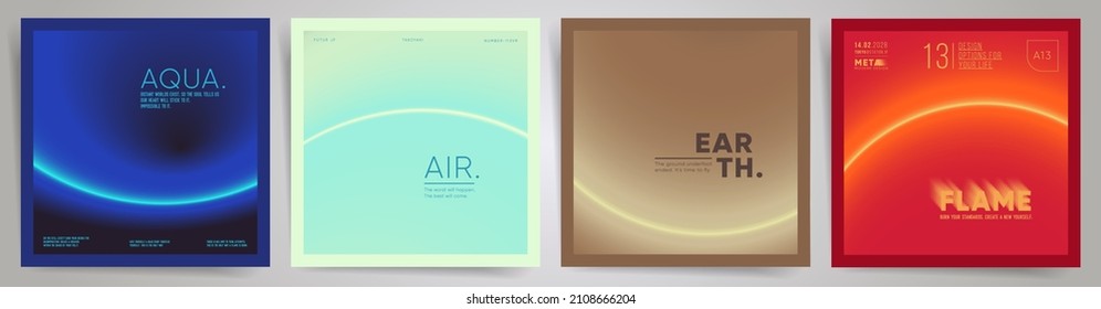 Elements of nature modern art square cover design. Social media square post template with blurry gradient. Circular radial gradient layout template design set for poster, post and banners. Vector.	