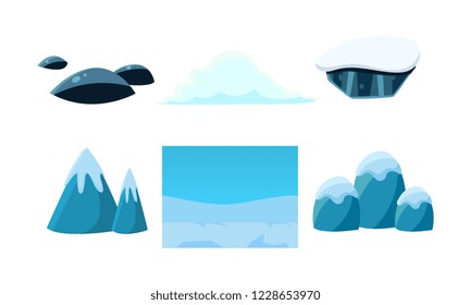 Elements of nature winter landscape, user interface assets for mobile apps or video games vector Illustration on a white background